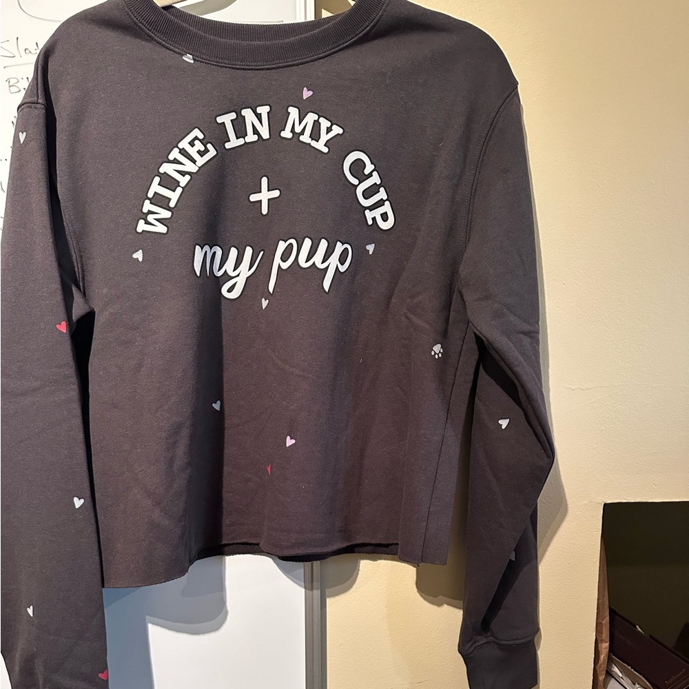 Cropped Crew Neck “Wine in my Cup and my Pup” - Picture 3 of 4